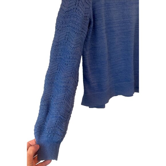 Christian Siriano Womens Blue Pointelle Textured Sleeve Sweater Large Classic - Picture 3 of 8